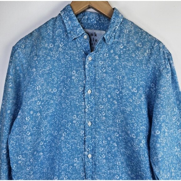 Frank and Eileen Linen Button Up Shirt Womens Small Blue Floral Long Sleeve - Picture 2 of 16